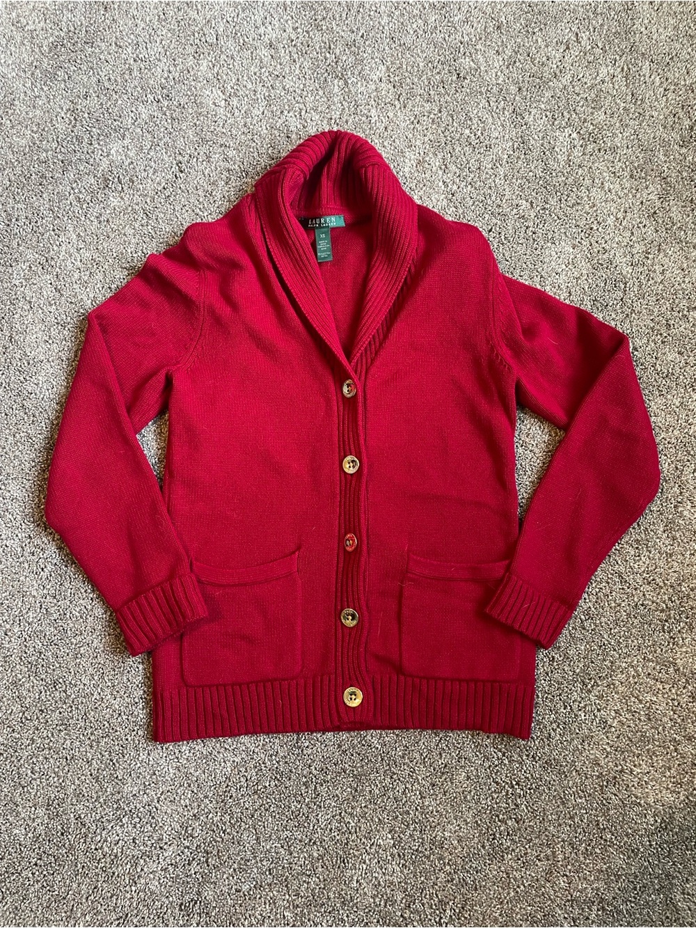 Ralph Lauren Red Shawl Collar Button Cardigan Size XS